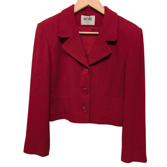 Wallis Single Breasted Cropped Blazer Red Notched Lapel Lined Y2K 90s - Picture 1 of 4